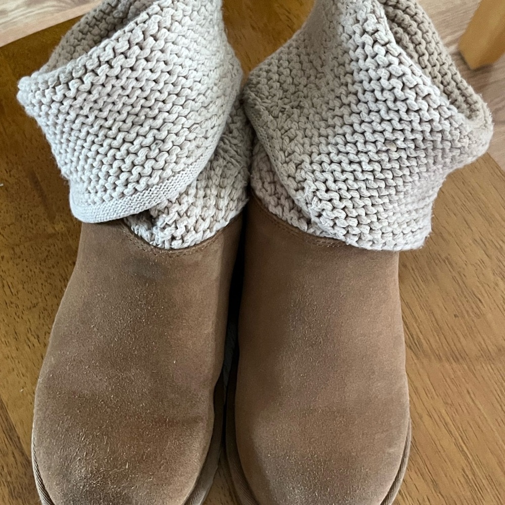UGG Shaina Tan Suede Boots with Knit Cuff.